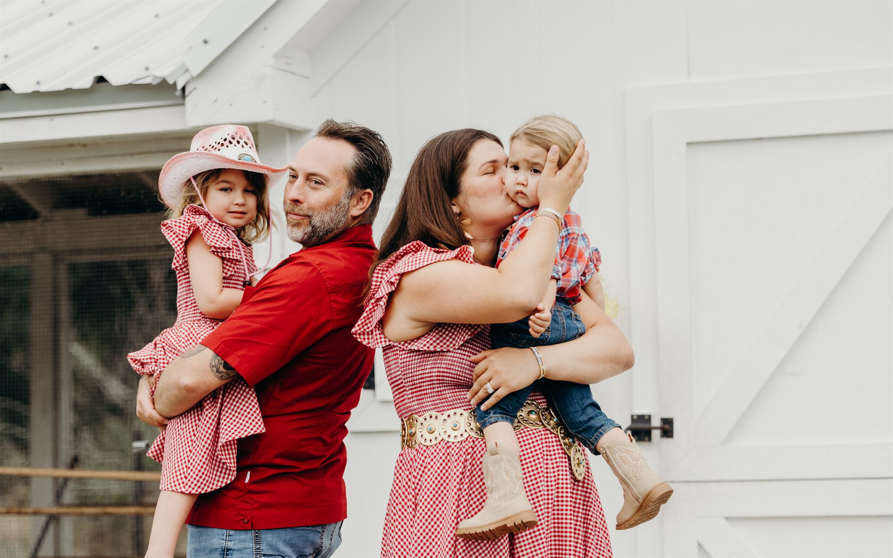 The Horwitz family portrait in red outfits